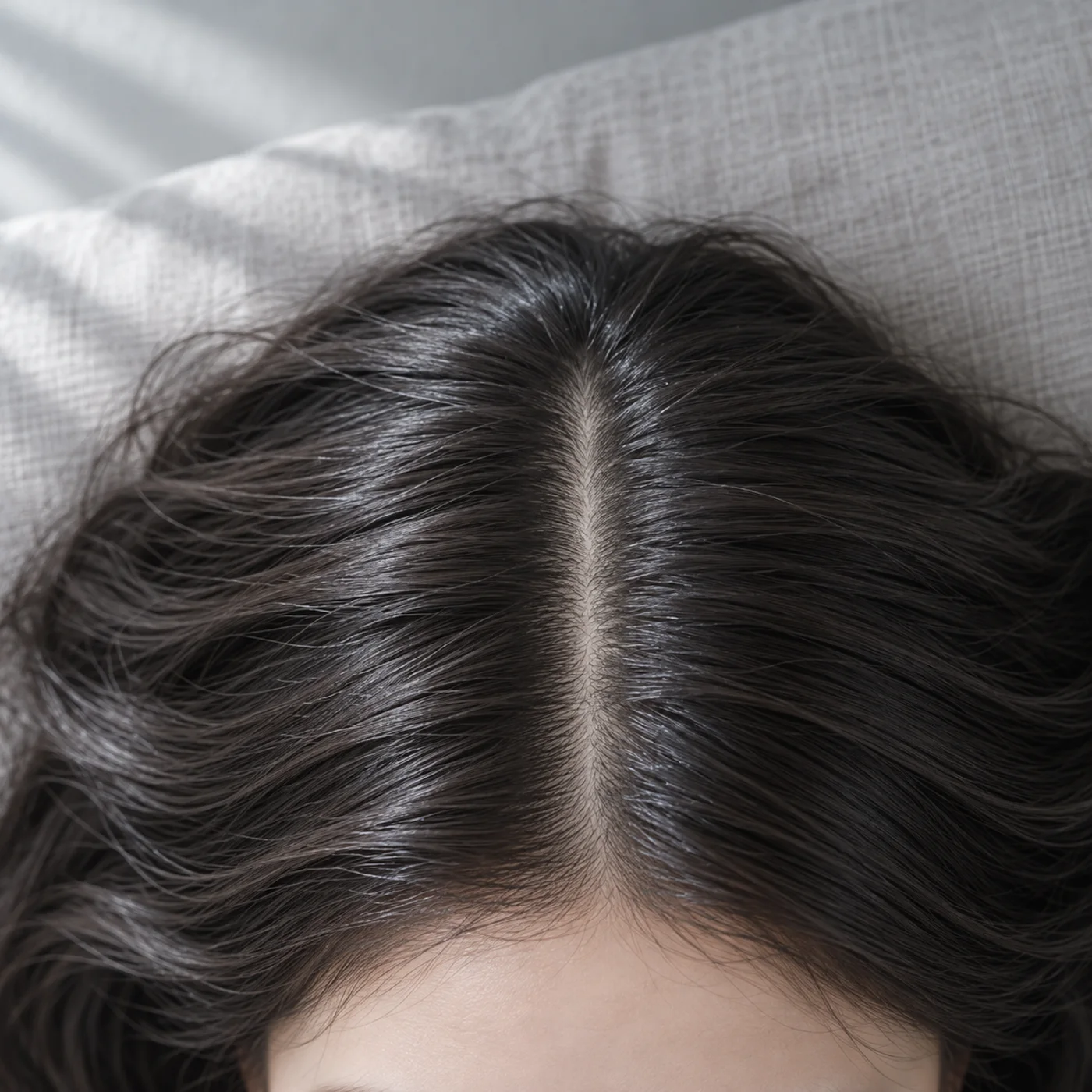A hair parting seen from above